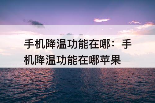 手机降温功能在哪：手机降温功能在哪苹果