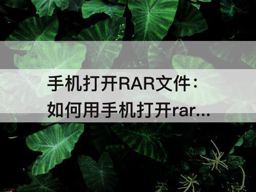 手机打开RAR文件：如何用手机打开rar文件