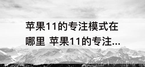 苹果11的专注模式在哪里 苹果11的专注模式在哪里设置