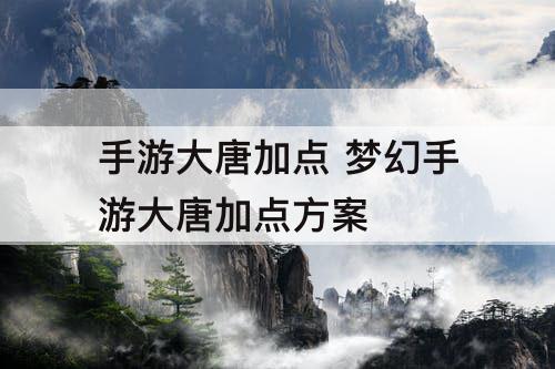 手游大唐加点 梦幻手游大唐加点方案