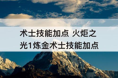 术士技能加点 火炬之光1炼金术士技能加点